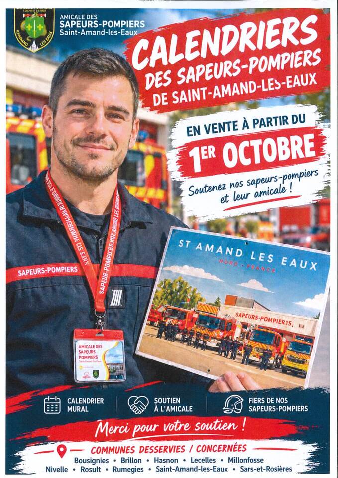 Affiche Vente Calendriers des Sapeurs-Pompiers