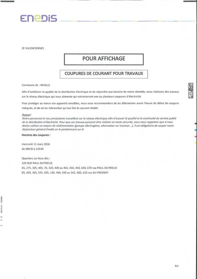 Avis de coupure - 11.03.2026