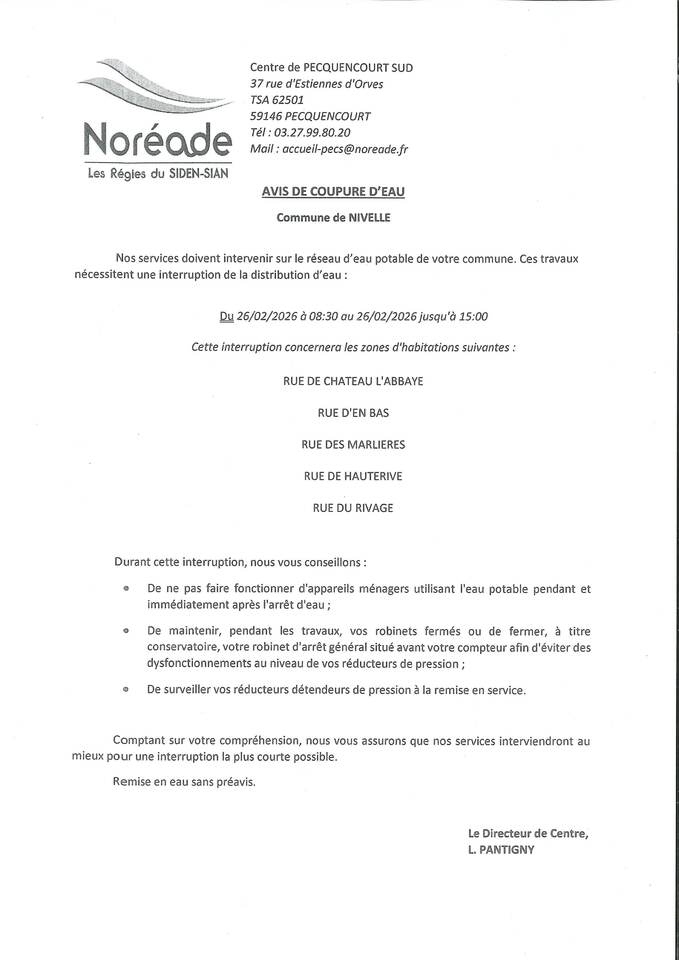 Avis de Coupure - 26 Février 2026