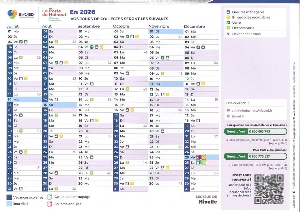 Calendrier de collecte 2026 - 2ème Trimestre